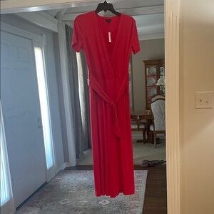 Ann Taylor Red Surplice Maxi Dress with Tie Waist